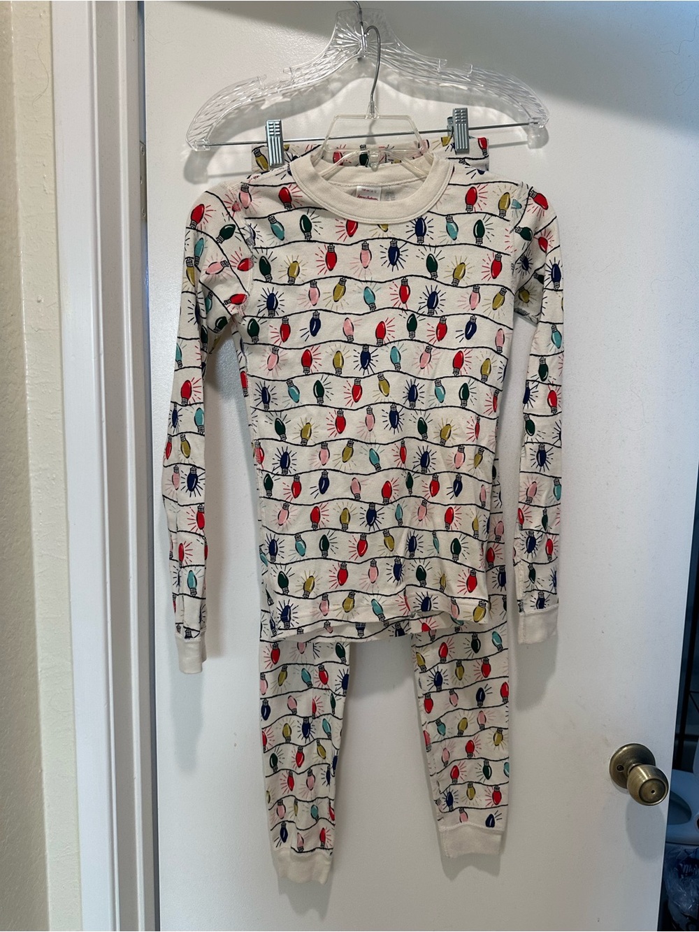 Hanna Andersson Pajama Set w Multicolor Lights Youth Size 12 Holidays Festive